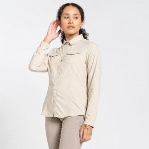 Khaki Women's Craghoppers NosiLife Adventure II Long Sleeve Shirts | AU7308ZPH